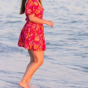 Fortunate One Bright Pink & Orange Floral Mini Dress